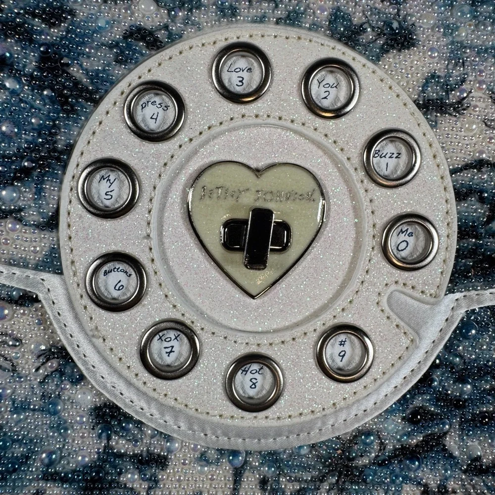 Betsey Johnson Kitsch Toile Pearl Blue and White Floral Phone Handbag Wireless - Picture 3 of 9